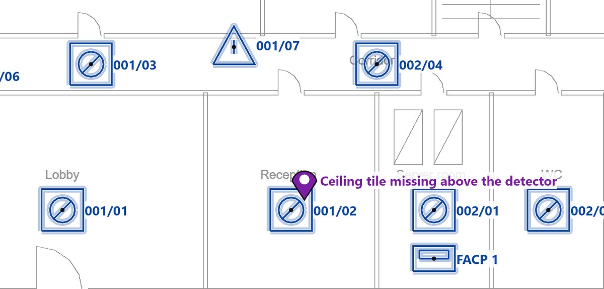A problem spot by reception: ceiling tile missing above the detector