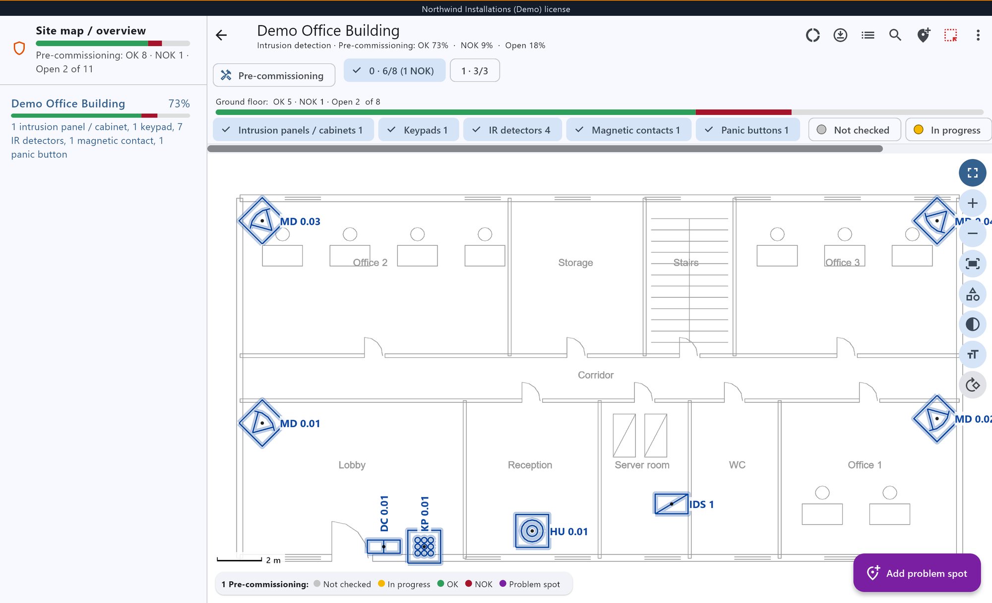Intrusion detection: detectors and the panel on the plan